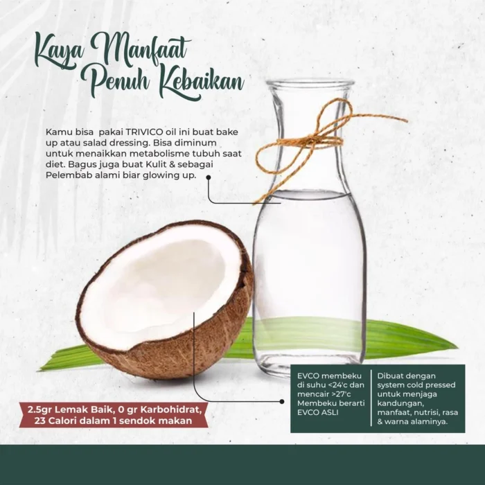 Trivico Minyak VCO Virgin Coconut Oil 250ml - 100% Murni, Cold Pressed, USDA Organik - Image 5