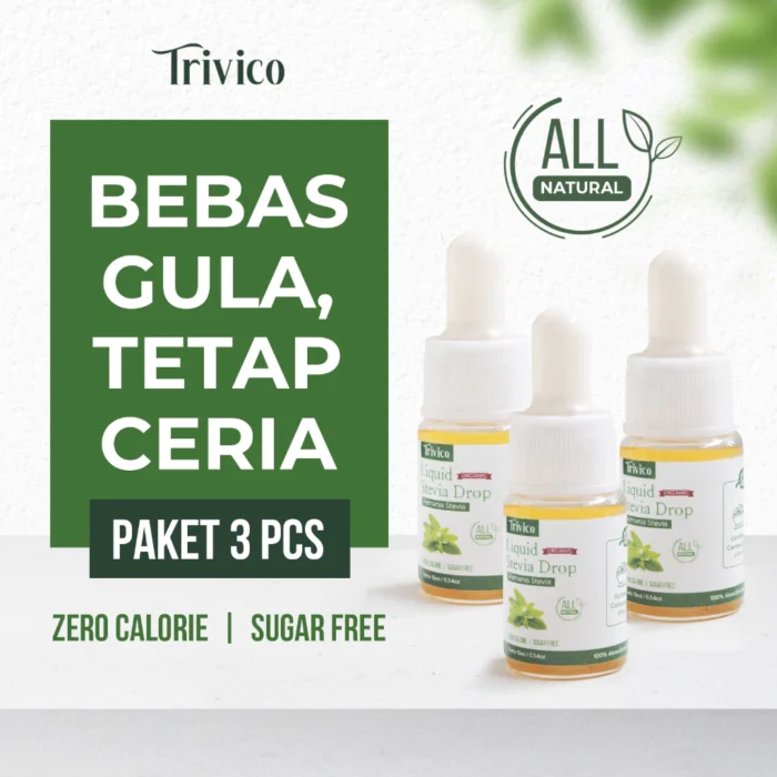 TRIVICO Paket Liquid Stevia 10ml Isi 3 Pcs - Pemanis 0 Kalori Alami Ekstrak Daun Stevia 98% - Image 1